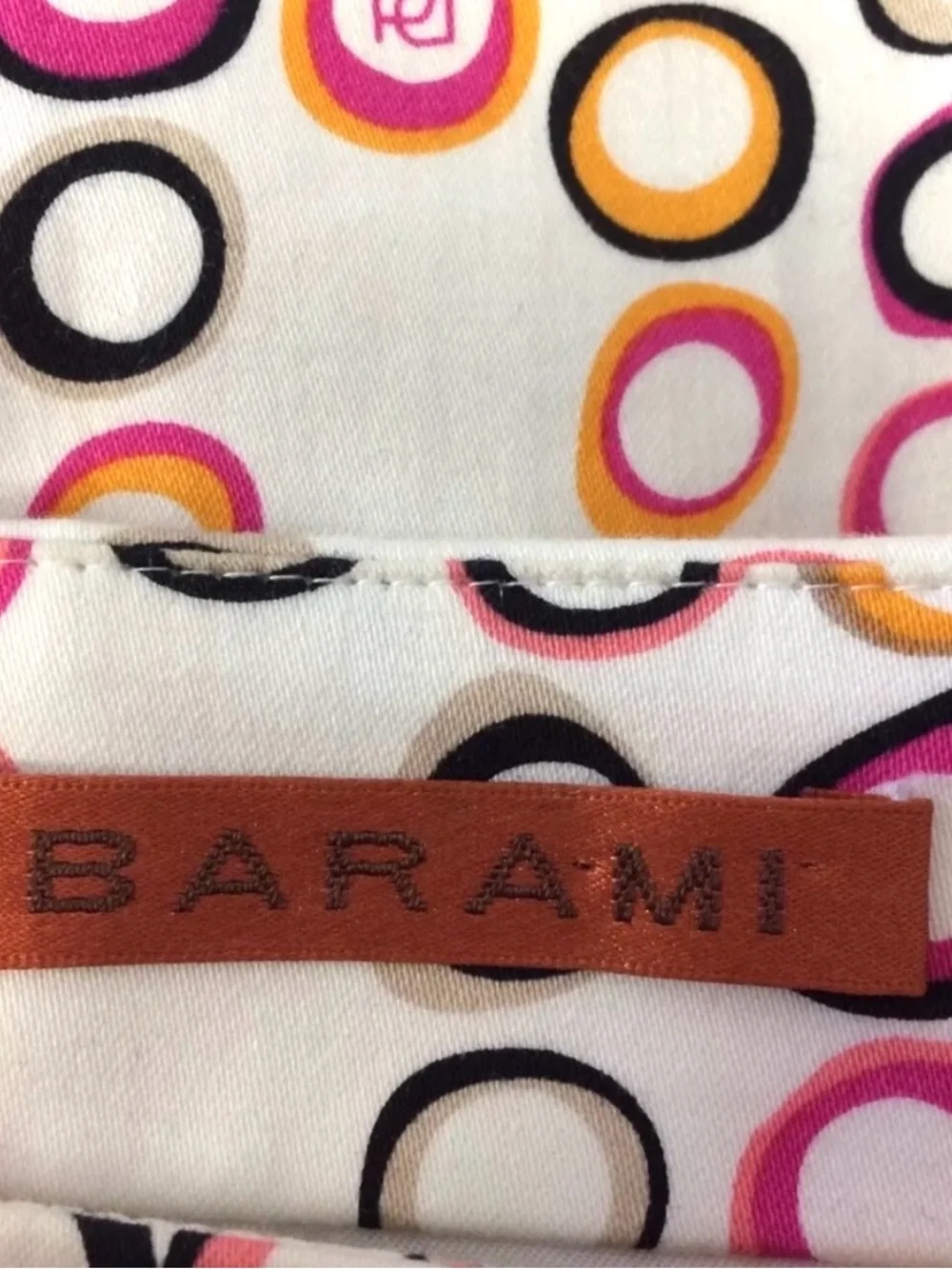 BARAMI Flare Circle Belted Lined Geometric Skirt White Pink